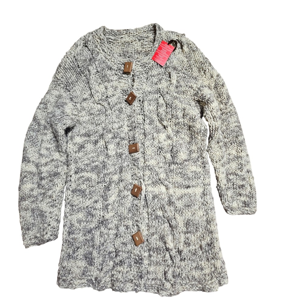 Origen Chileno Handcrafted 100% Wool Chunky Knit Cardigan M Quiet Luxury NWT